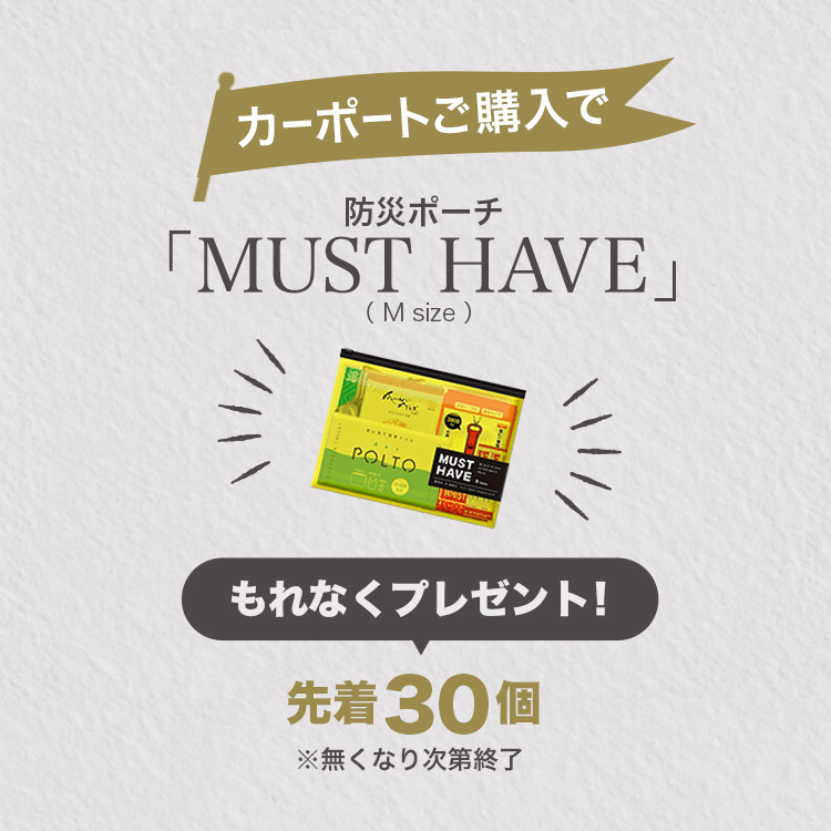 【先着30名】カーポートご購入で「防災ポーチ MUST HAVE（Mサイズ）」プレゼント！