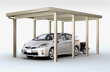 カーポートST 3000タイプ(耐積雪100cm相当) 1台用 奥行延長 8本柱